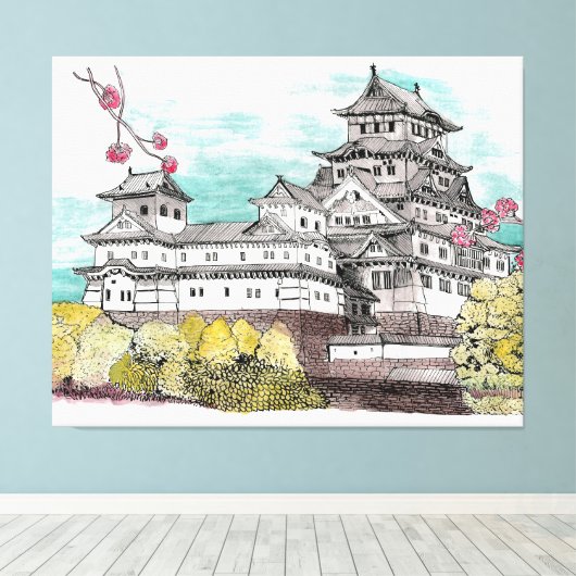 Osaka Castle Japan Waterverf Illustratie Canvas Afdruk (Insitu (Houten vloer))