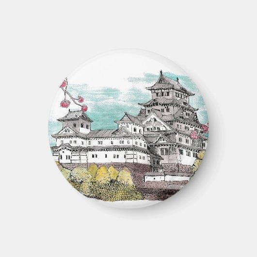 Osaka Castle Japan Waterverf Illustratie Magneet (Voorkant)