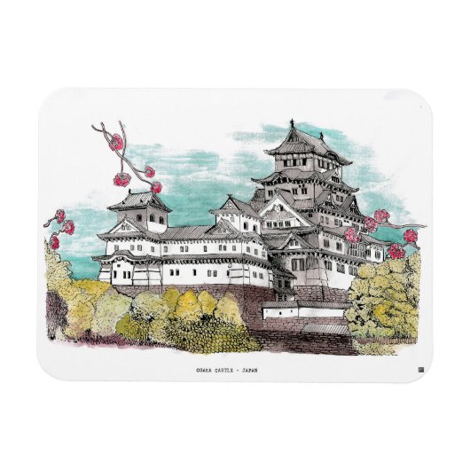 Osaka Castle Japan Waterverf Illustratie Magneet (Horizontaal)