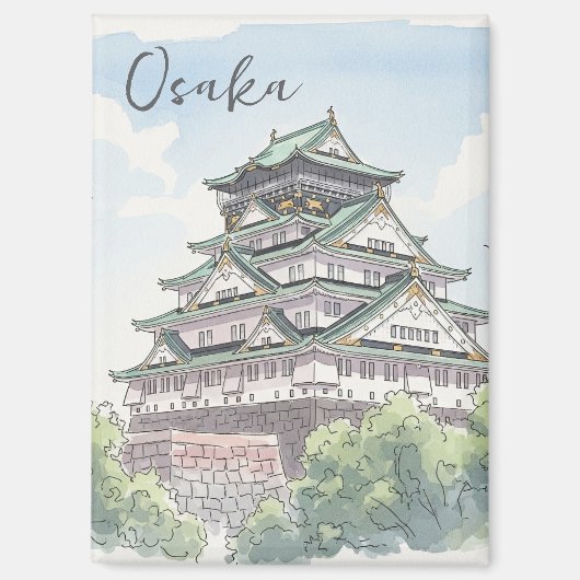 Osaka Castle Japan Waterverf Magneet (Voorkant)