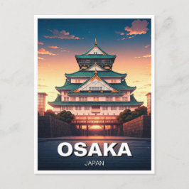 Osaka Castle Japan zonsondergang Reizen Briefkaart