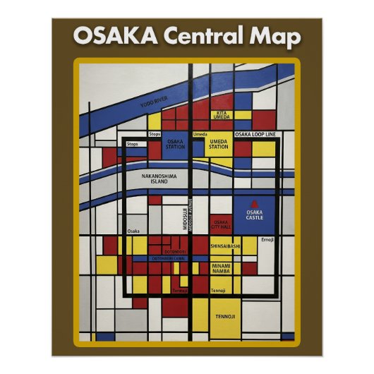 OSAKA central map Piet Mondrian style Perfect Poster (Voorkant)