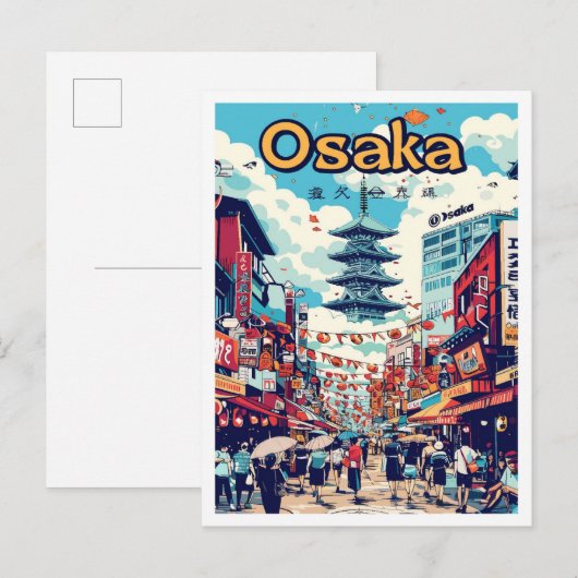 Osaka Japan Art Vintage Travel Illustratie Briefkaart (Voorkant / Achterkant)