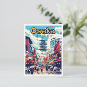 Osaka Japan Art Vintage Travel Illustratie Briefkaart (Staand voorkant)