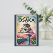 Osaka Japan Castle Illustration Travel Art Vintage Briefkaart (Staand voorkant)