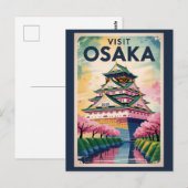 Osaka Japan Castle Illustration Travel Art Vintage Briefkaart (Voorkant / Achterkant)