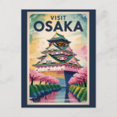 Osaka Japan Castle Illustration Travel Art Vintage Briefkaart (Voorkant)