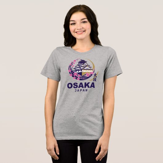 Osaka Japan Cherry Blossoms Tri-Blend Shirt (Voorkant volledig)