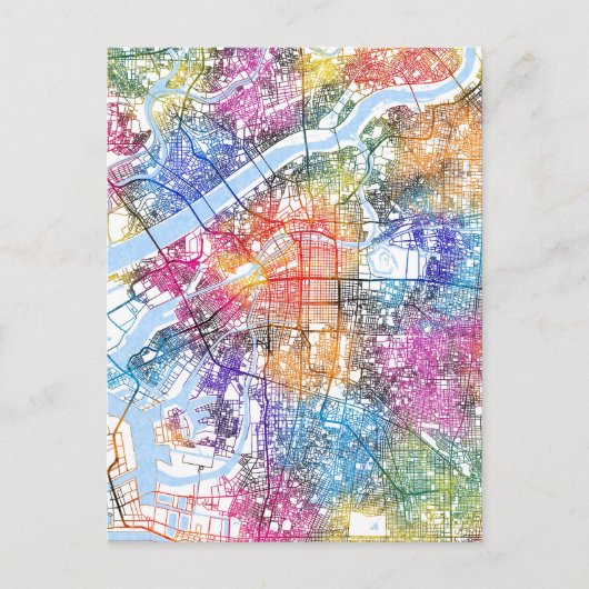 Osaka Japan City Map Briefkaart (Voorkant)