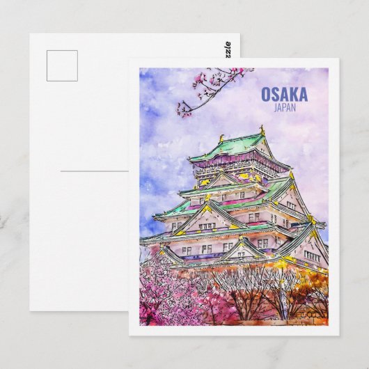 Osaka Japan Famous Travel Waterverf Sketch Briefkaart (Voorkant / Achterkant)