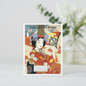 Osaka, Japan, geisha met fan, vintage-reizen Briefkaart (Staand voorkant)