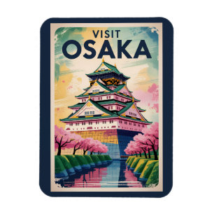 Osaka Japan Kasteel Illustratie Reis Kunst Vintage Magneet