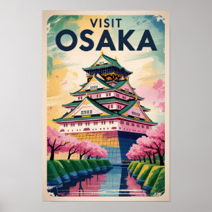 Osaka Japan Kasteel Illustratie Reis Kunst Vintage Poster