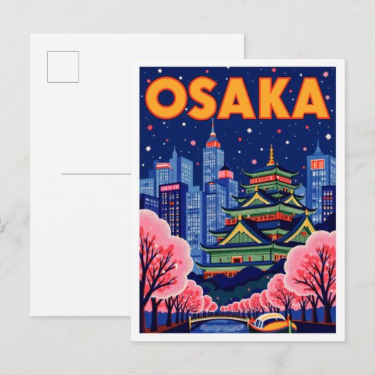 Osaka Japan Kunst Vintage Illustratie Reizen Briefkaart (Voorkant / Achterkant)