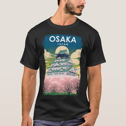 Osaka Japan Minimal Retro Travel Poster T-shirt (Voorkant)