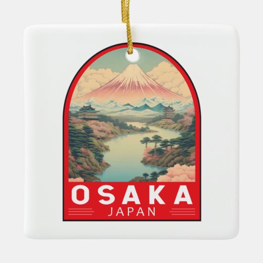 Osaka Japan Mount Fuji Travel Art Embleem Keramisch Ornament (Voorkant)
