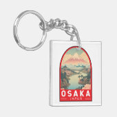 Osaka Japan Mount Fuji Travel Art Embleem Sleutelhanger (Voorkant Links)