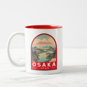 Osaka Japan Mount Fuji Travel Art Embleem Tweekleurige Koffiemok