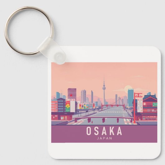 Osaka Japan Pastel Travel Design Sleutelhanger (Voorkant)