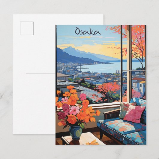 Osaka Japan Reizen Stad Schilderen Esthetisch Briefkaart (Voorkant / Achterkant)