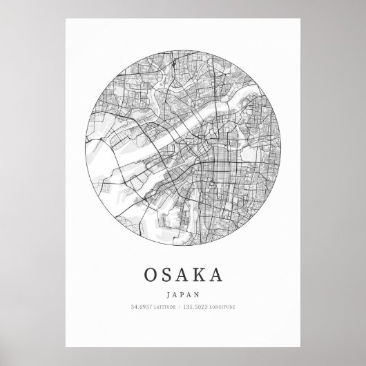 Osaka Japan Street Layout Kaart Poster (Voorkant)