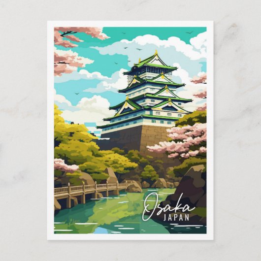 Osaka Japan vintage reisillustratie Briefkaart (Voorkant)