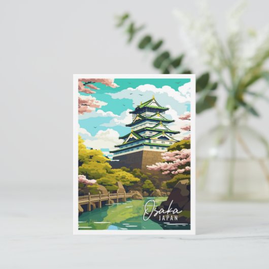 Osaka Japan vintage reisillustratie Briefkaart (Staand voorkant)