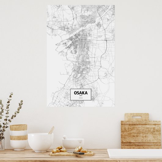 Osaka, Japan (zwart op wit) Poster (Keuken)