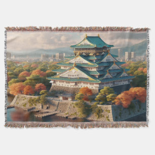 Osaka Kasteel Japan Landschap Vintage Reis Deken