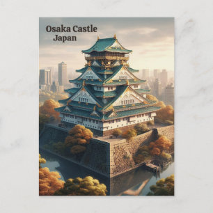 Osaka Kasteel Japan Landschap Vintage Reizen Briefkaart