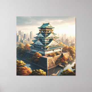 Osaka Kasteel Japan Landschap Vintage Reizen Canvas Afdruk