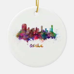 Osaka skyline in waterverf keramisch ornament