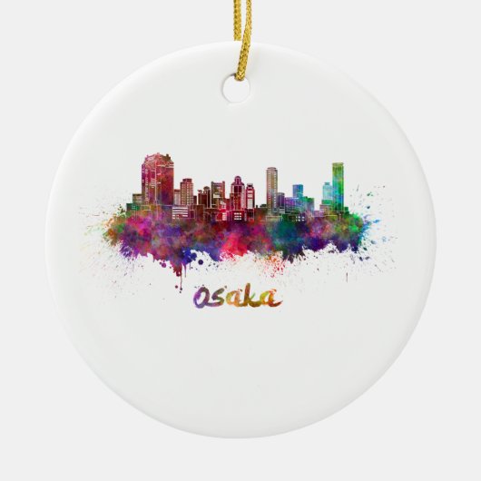 Osaka skyline in waterverf keramisch ornament (Voorkant)