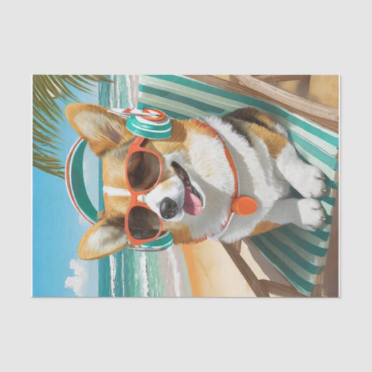 Oscar Chilt Even, Corgi op het Strand Tissuepapier (Voorkant)