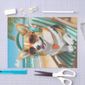 Oscar Chilt Even, Corgi op het Strand Tissuepapier (Craft)