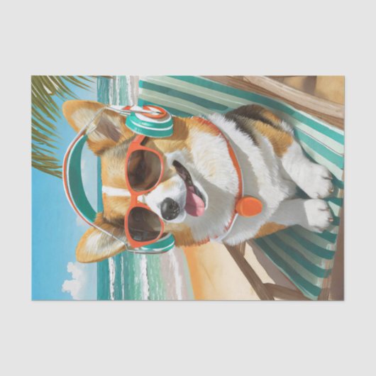 Oscar Chilt Even, Corgi op het Strand Tissuepapier (Voorkant)
