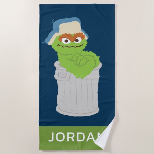 Oscar de Grouch Trash Can Lean | Jouw namen toevoe Strandlaken (Voorkant)