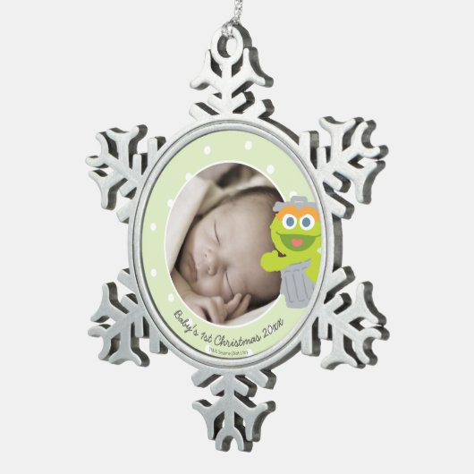Oscar | Eerste Kerstmis baby - Jouw naam toevoegen Tin Sneeuwvlok Ornament (Rechts)