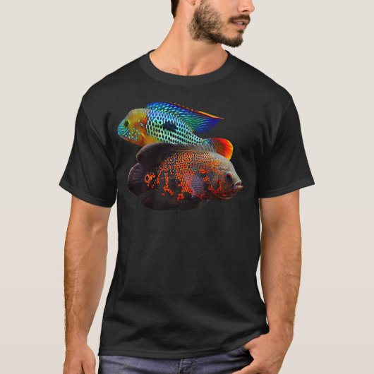 Oscar Fish Green Terror Cichlids Monster Fish Aqua T-shirt (Voorkant)