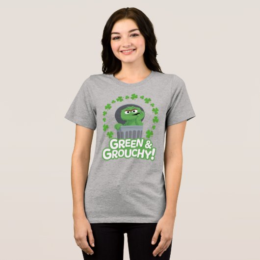 Oscar | Groen & Grouchy! Tri-Blend Shirt (Voorkant volledig)