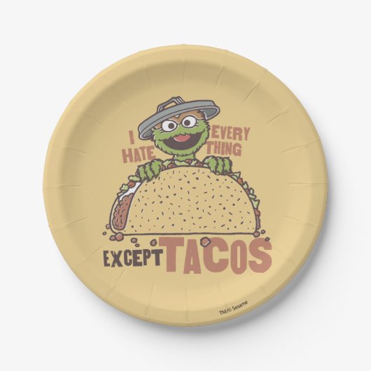 Oscar ik haat alles behalve Tacos Papieren Bordje (Voorkant)