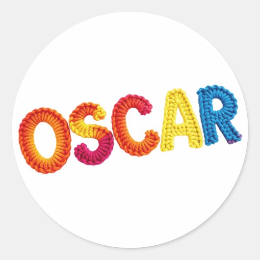 OSCAR-naam in levendig haakpatroon Ronde Sticker (Voorkant)