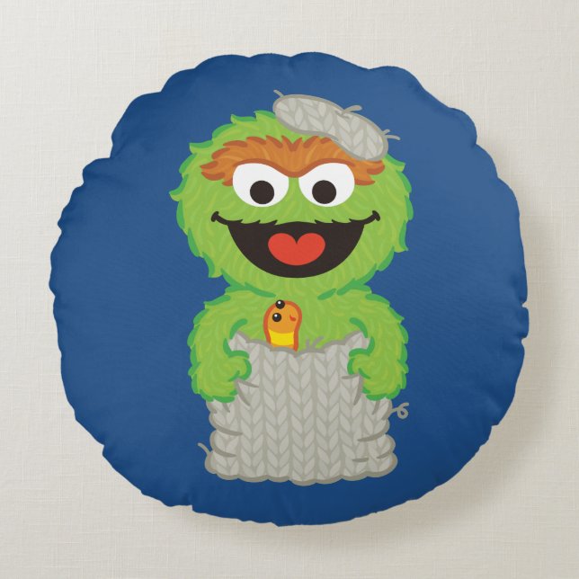 Oscar the Grouch Wool Style Rond Kussen (Voorkant)