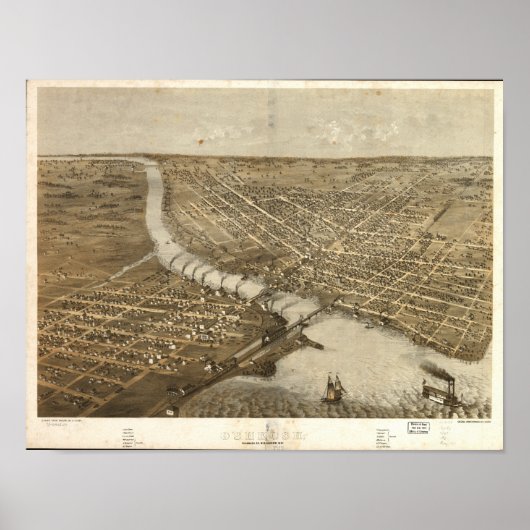 Oshkosh WI 1867 Antiek Panorama Poster (Voorkant)