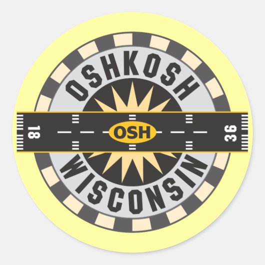 Oshkosh, WI OSH Luchthaven Ronde Sticker (Voorkant)