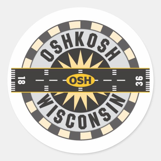 Oshkosh, WI OSH Luchthaven Ronde Sticker (Voorkant)
