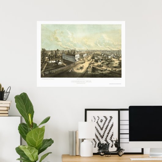 Oshkosh, WI Panoramic Map - 1850 Poster (Thuiskantoor)