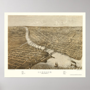 Oshkosh, WI Panoramic Map - 1887 Poster