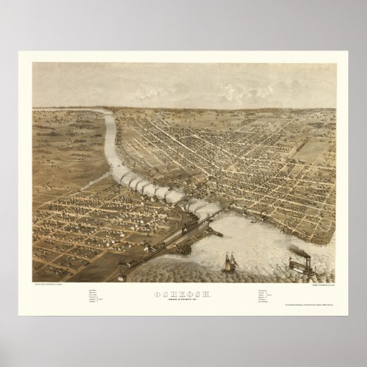 Oshkosh, WI Panoramic Map - 1887 Poster (Voorkant)