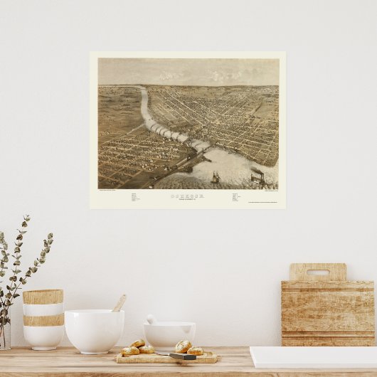 Oshkosh, WI Panoramic Map - 1887 Poster (Keuken)